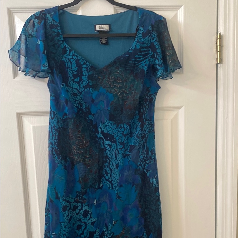 Blue Floral V-Neck Dress